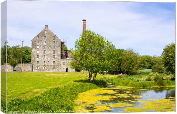 The historic Ballydugan flourmill and chimney stac Canvas Print by Michael Harper