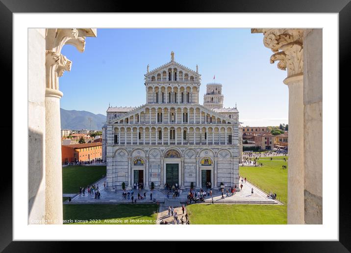 The Cathedral and the Leaning Tower - Pisa Framed Mounted Print by Laszlo Konya