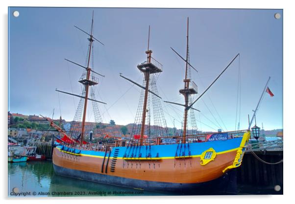 Whitby HMS Bark Endeavour  Acrylic by Alison Chambers