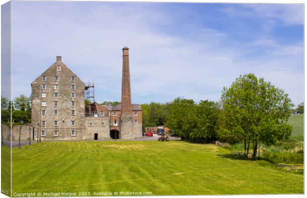 The historic Ballydugan flour mill and chimney stack Canvas Print by Michael Harper