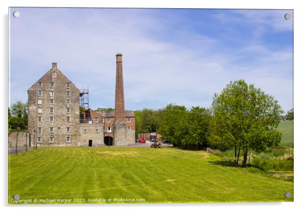 The historic Ballydugan flour mill and chimney stack Acrylic by Michael Harper
