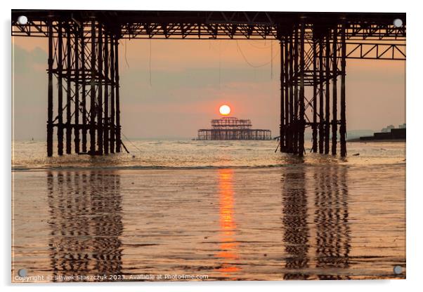Brighton Beach at Sunset. Acrylic by Slawek Staszczuk