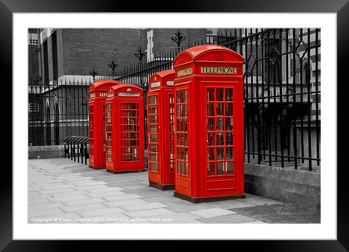 Red Telephone Boxes Framed Mounted Print by Dawn O'Connor