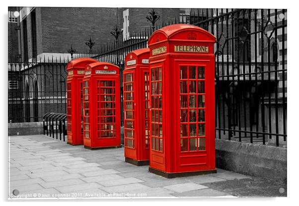 Red Telephone Boxes Acrylic by Dawn O'Connor