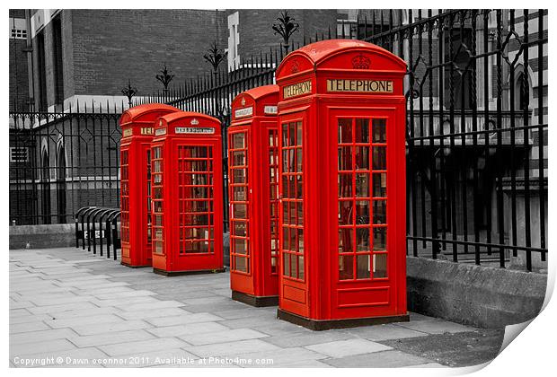 Red Telephone Boxes Print by Dawn O'Connor