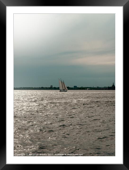 Lone Boat On The Hudson Framed Mounted Print by Benjamin Brewty