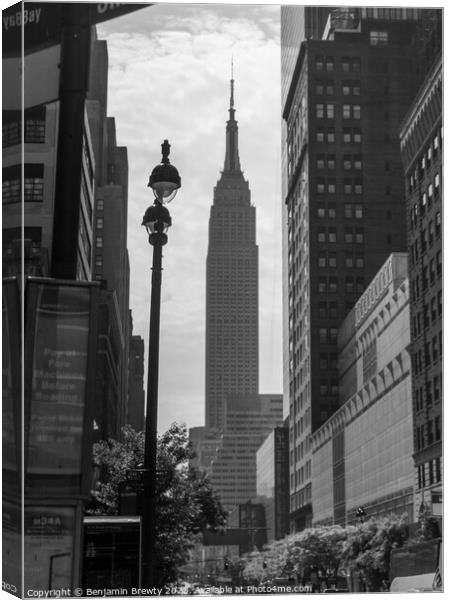Black & White Empire State Building Street Shot Canvas Print by Benjamin Brewty