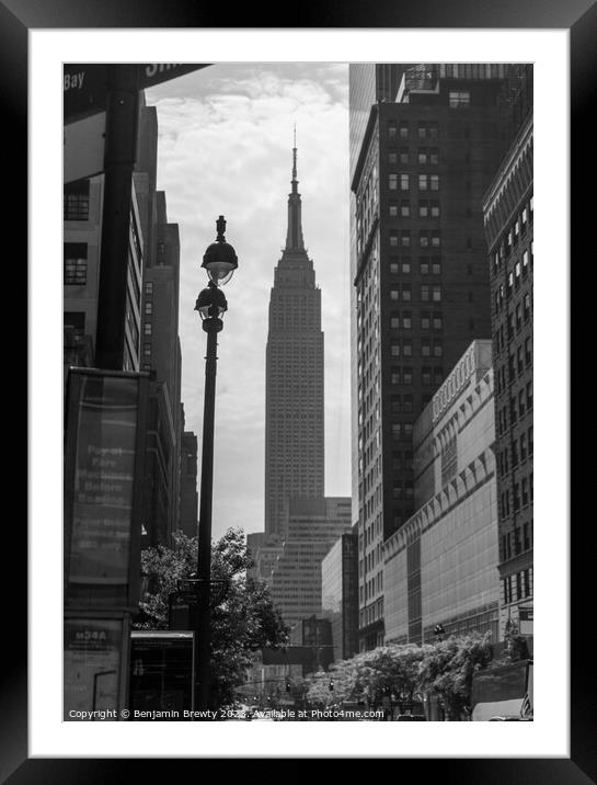 Black & White Empire State Building Street Shot Framed Mounted Print by Benjamin Brewty