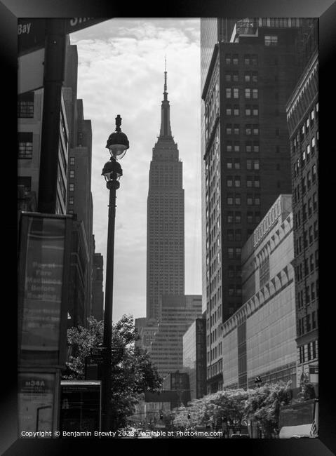 Black & White Empire State Building Street Shot Framed Print by Benjamin Brewty