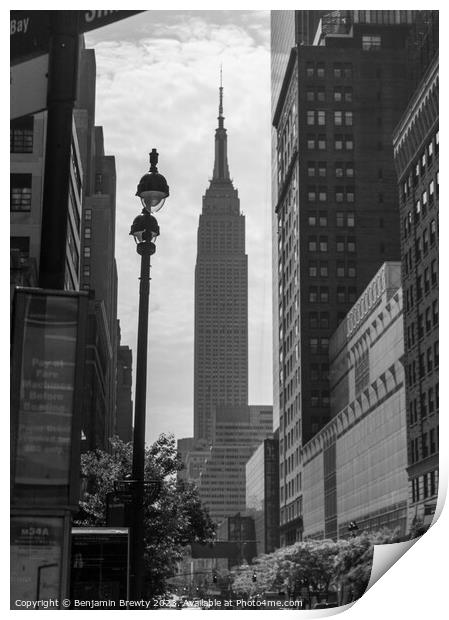 Black & White Empire State Building Street Shot Print by Benjamin Brewty