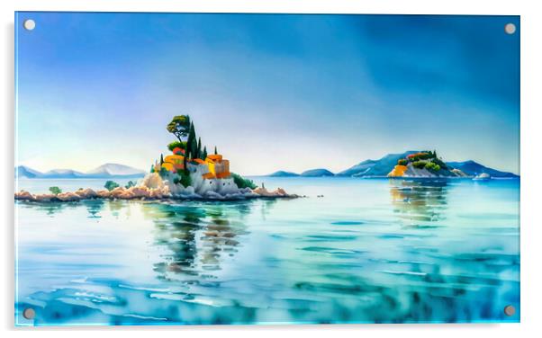 Enchanting Islands Emerging from Serene Mediterran Acrylic by Roger Mechan