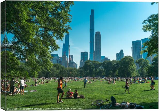 Central Park In The Summer Canvas Print by Benjamin Brewty