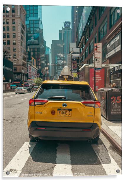 New York Yellow Taxi Acrylic by Benjamin Brewty