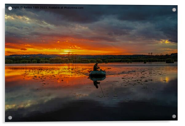 sundown on a fishing lake Acrylic by Balázs Tóth