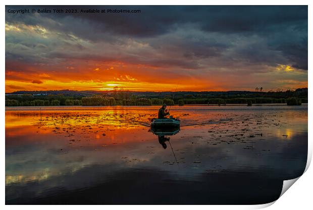 sundown on a fishing lake Print by Balázs Tóth