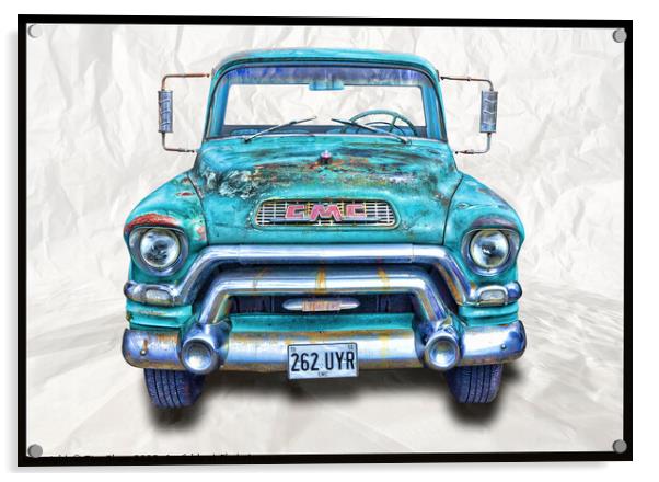 American pickup truck in Blue and rust Acrylic by Tim Shaw