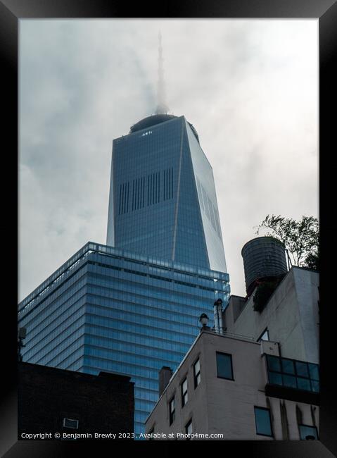 One World Trade Centre In The Fog  Framed Print by Benjamin Brewty