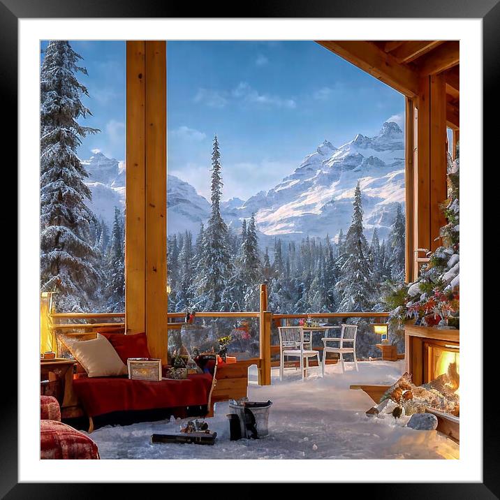 Snowy Peaks from Swiss Chalet Framed Mounted Print by Roger Mechan