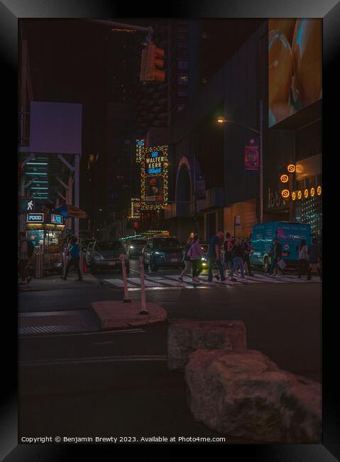 Late Night In Times Square Framed Print by Benjamin Brewty