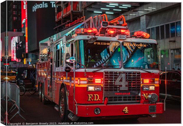 Fire Truck  Canvas Print by Benjamin Brewty