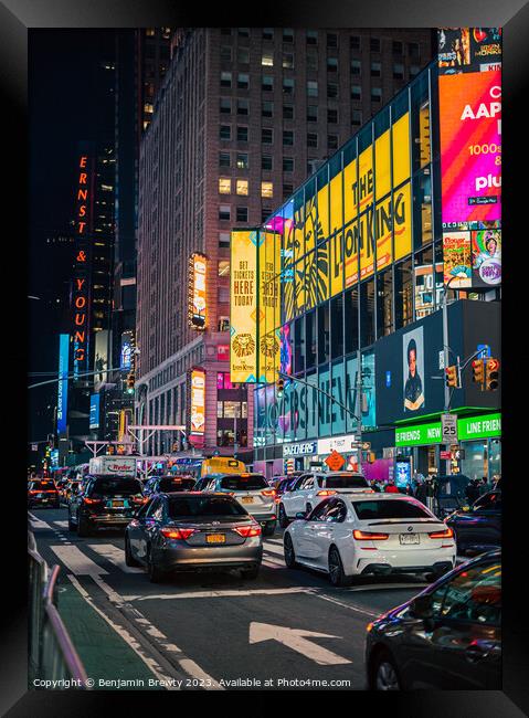 Times Square Traffic Framed Print by Benjamin Brewty