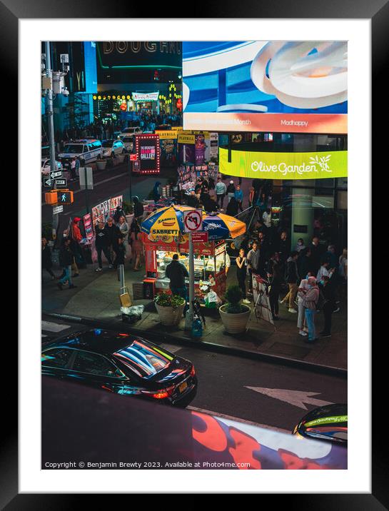 Times Square Food Cart Framed Mounted Print by Benjamin Brewty