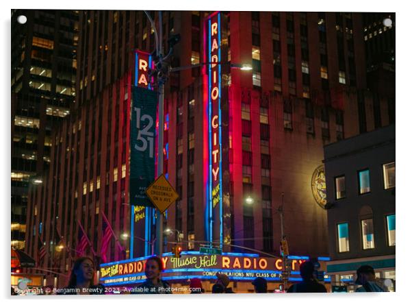 Radio City Music Hall Street Photography  Acrylic by Benjamin Brewty