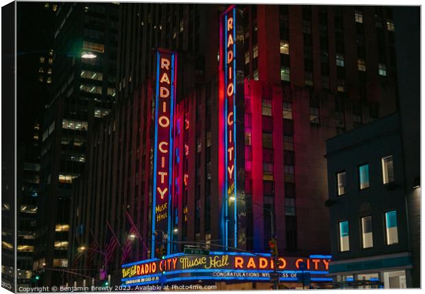 Radio City Music Hall Neon Lights Canvas Print by Benjamin Brewty