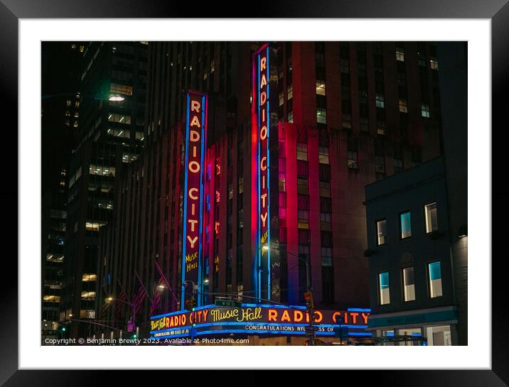 Radio City Music Hall Neon Lights Framed Mounted Print by Benjamin Brewty