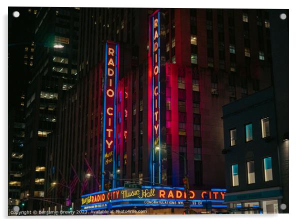 Radio City Music Hall Neon Lights Acrylic by Benjamin Brewty