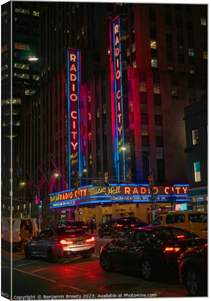 Radio City Music Hall At Night  Canvas Print by Benjamin Brewty