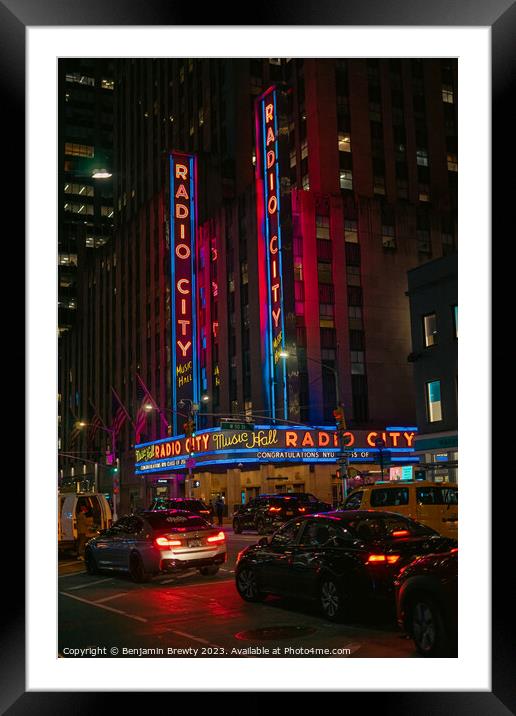 Radio City Music Hall At Night  Framed Mounted Print by Benjamin Brewty