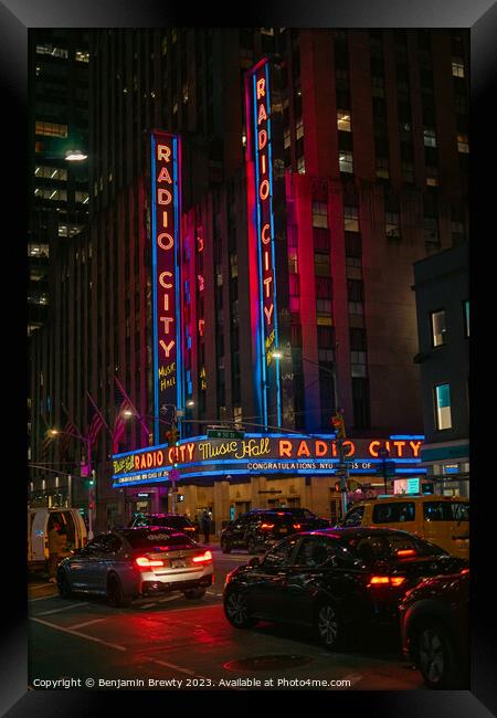 Radio City Music Hall At Night  Framed Print by Benjamin Brewty