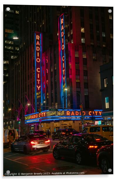 Radio City Music Hall At Night  Acrylic by Benjamin Brewty
