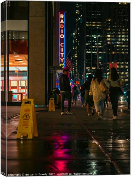 Radio City Music Hall Street Shot With Reflection  Canvas Print by Benjamin Brewty