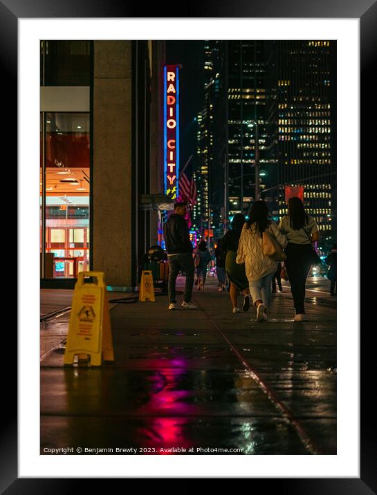 Radio City Music Hall Street Shot With Reflection  Framed Mounted Print by Benjamin Brewty
