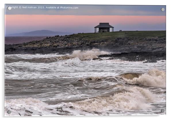 Porthcawl Shelter at High Tide Acrylic by Neil Holman