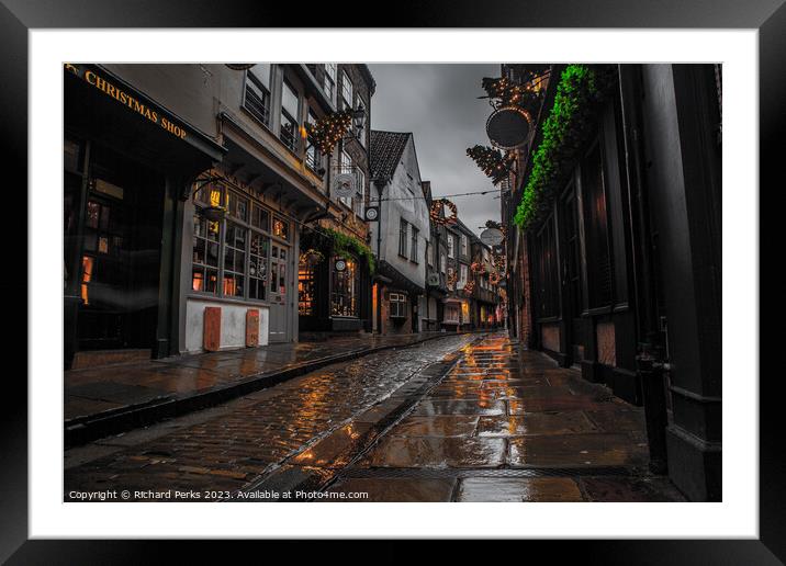 Rainy Days in York - The Shambles Framed Mounted Print by Richard Perks