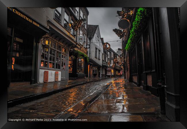 Rainy Days in York - The Shambles Framed Print by Richard Perks