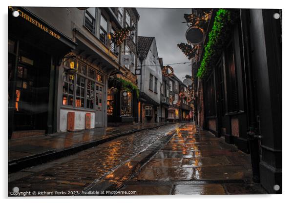 Rainy Days in York - The Shambles Acrylic by Richard Perks
