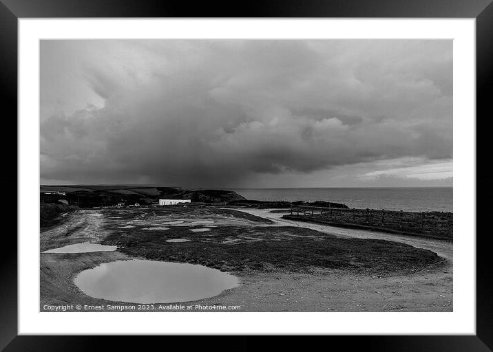 Ocean Storm Clouds Brewing At Portreath In Cornwal Framed Mounted Print by Ernest Sampson