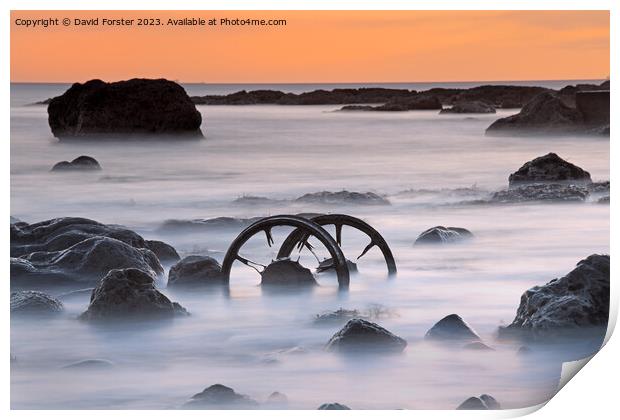 Old Chaldron Wagon Wheels at Sunrise, Seaham, Co Durham, UK Print by David Forster