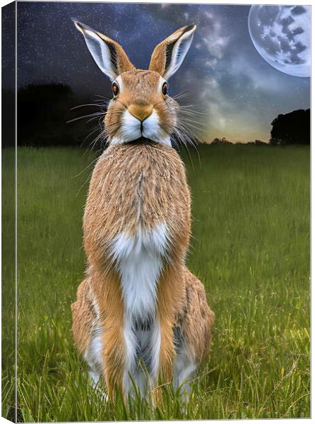 Harvest Moon Hare Canvas Print by Roger Mechan