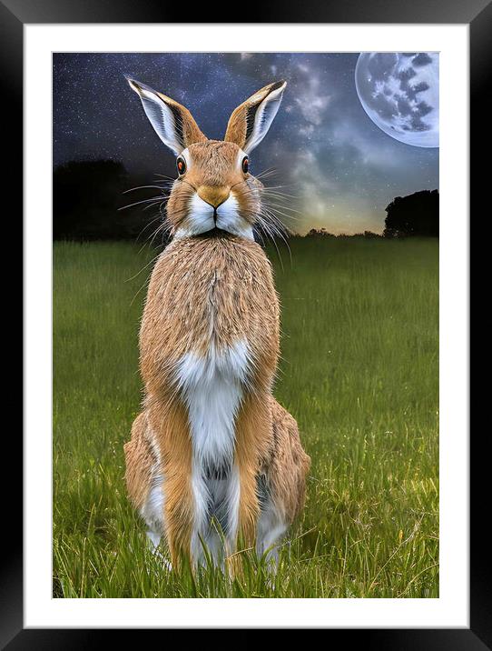 Harvest Moon Hare Framed Mounted Print by Roger Mechan