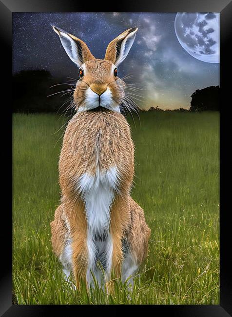 Harvest Moon Hare Framed Print by Roger Mechan