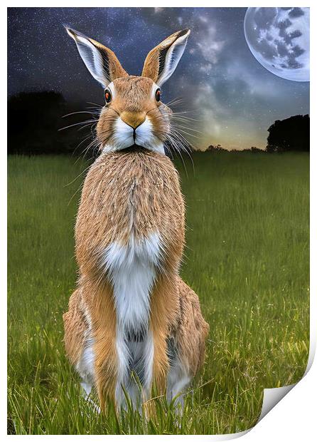 Harvest Moon Hare Print by Roger Mechan