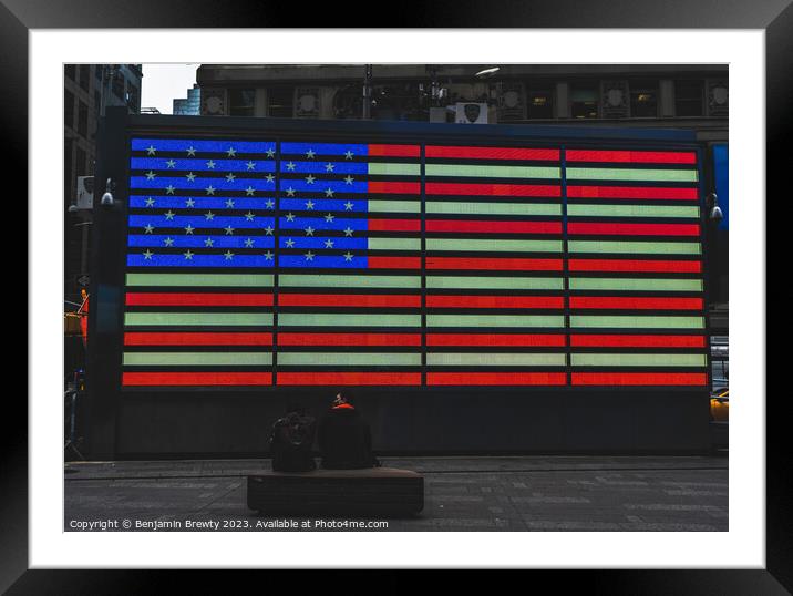 Times Square USA Flag Framed Mounted Print by Benjamin Brewty