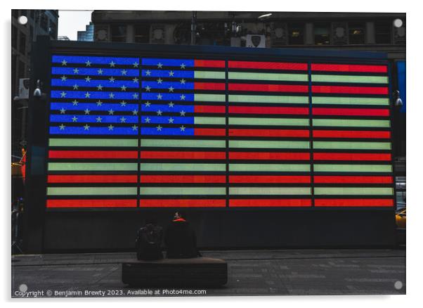 Times Square USA Flag Acrylic by Benjamin Brewty