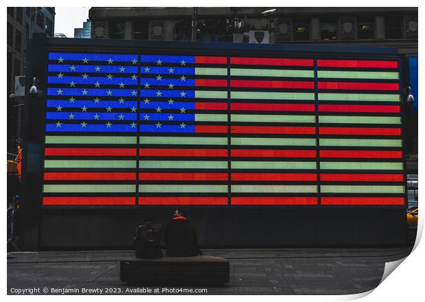 Times Square USA Flag Print by Benjamin Brewty