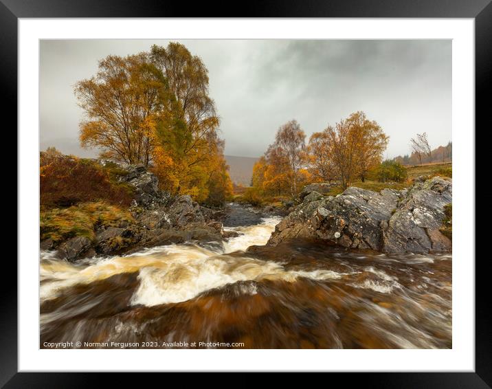 A waterfall in Autumn Framed Mounted Print by Norman Ferguson